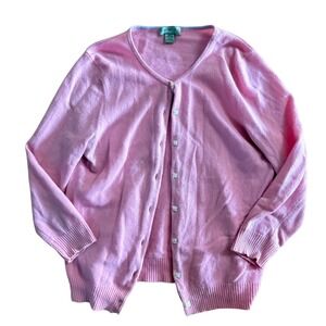 Y2K Geneva Womens Pink 100% Cashmere Cardigan Sweater Floral Buttons Size M